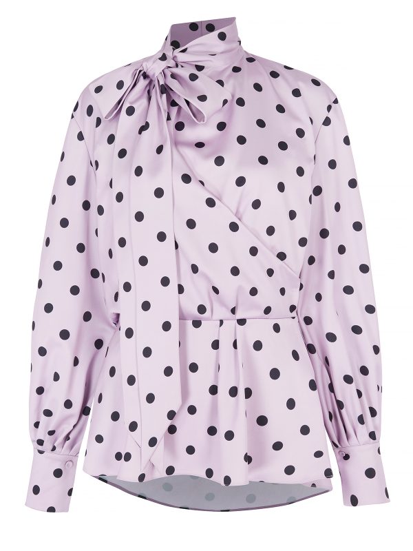 Balloon Sleeve Polka Dot Lilac Blouse