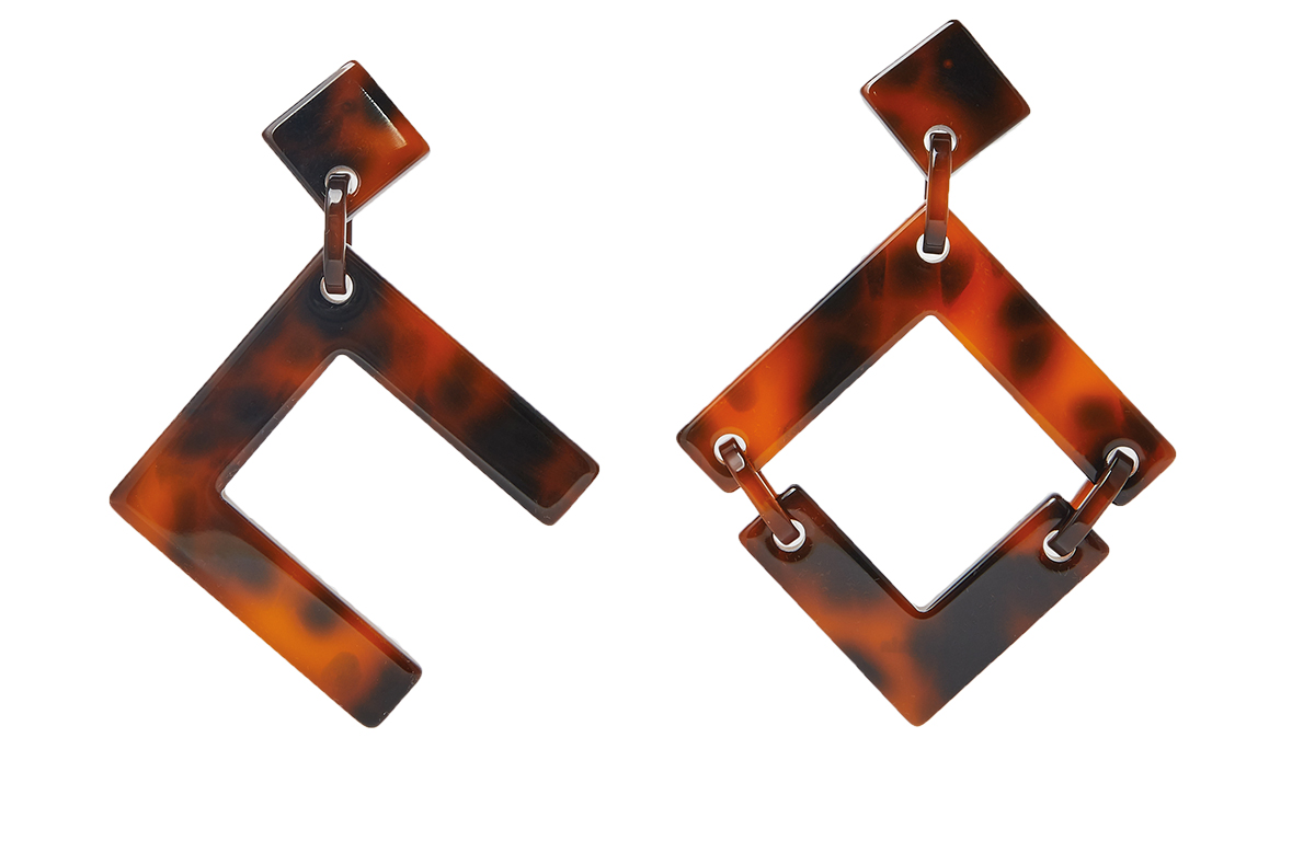 Cult Gaia Brown TAI TORTOISESHELL ASYMMETRIC SQUARE EARRING